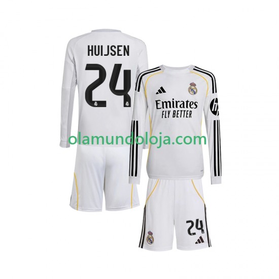 Camisola Real Madrid Huijsen 24 Criança Equipamento Primeiro 2025-2026 Manga Comprida